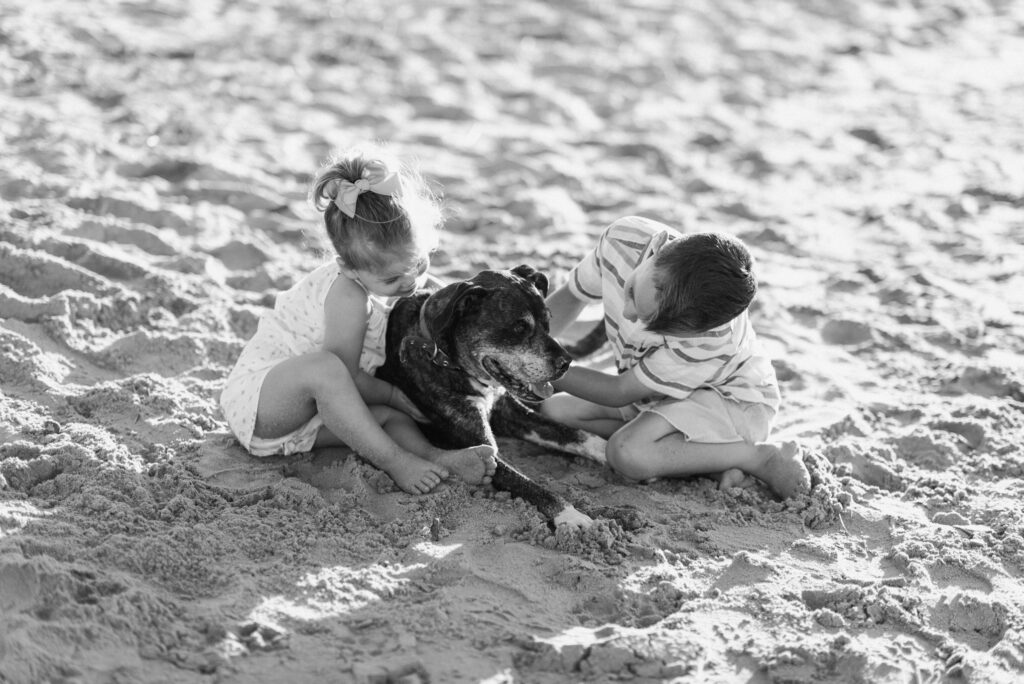 Kids with their beloved family dog